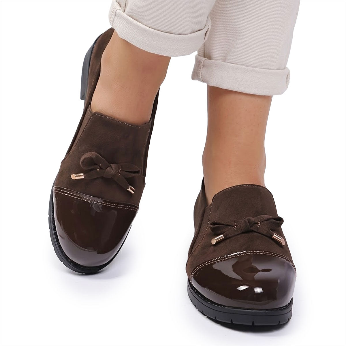 Women's Patent Leather Loafers with Bow Louise
