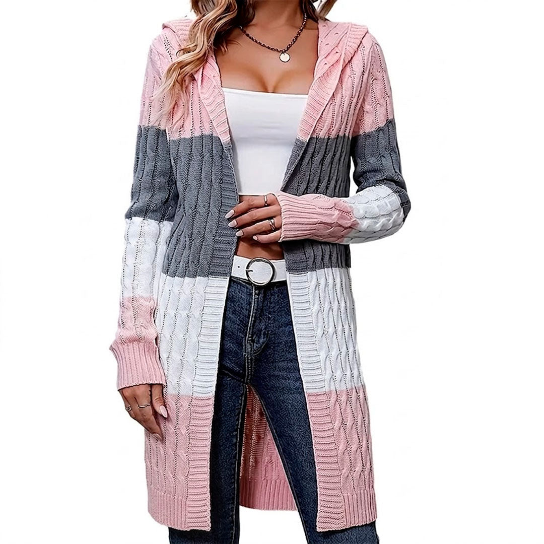 Women's Color Block Long Cardigan Sweater Louise