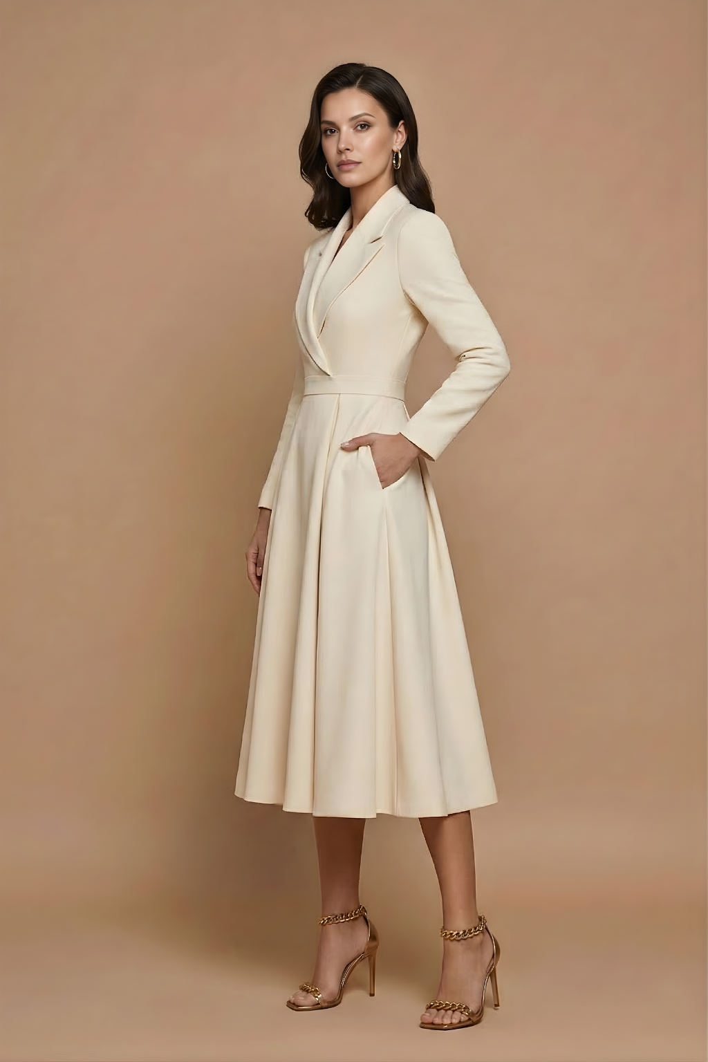 Women's Elegant Midi Dress with Belt Louise