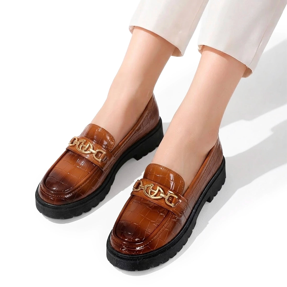 Women's Imitation Crocodile Moccasins Shoes Louise