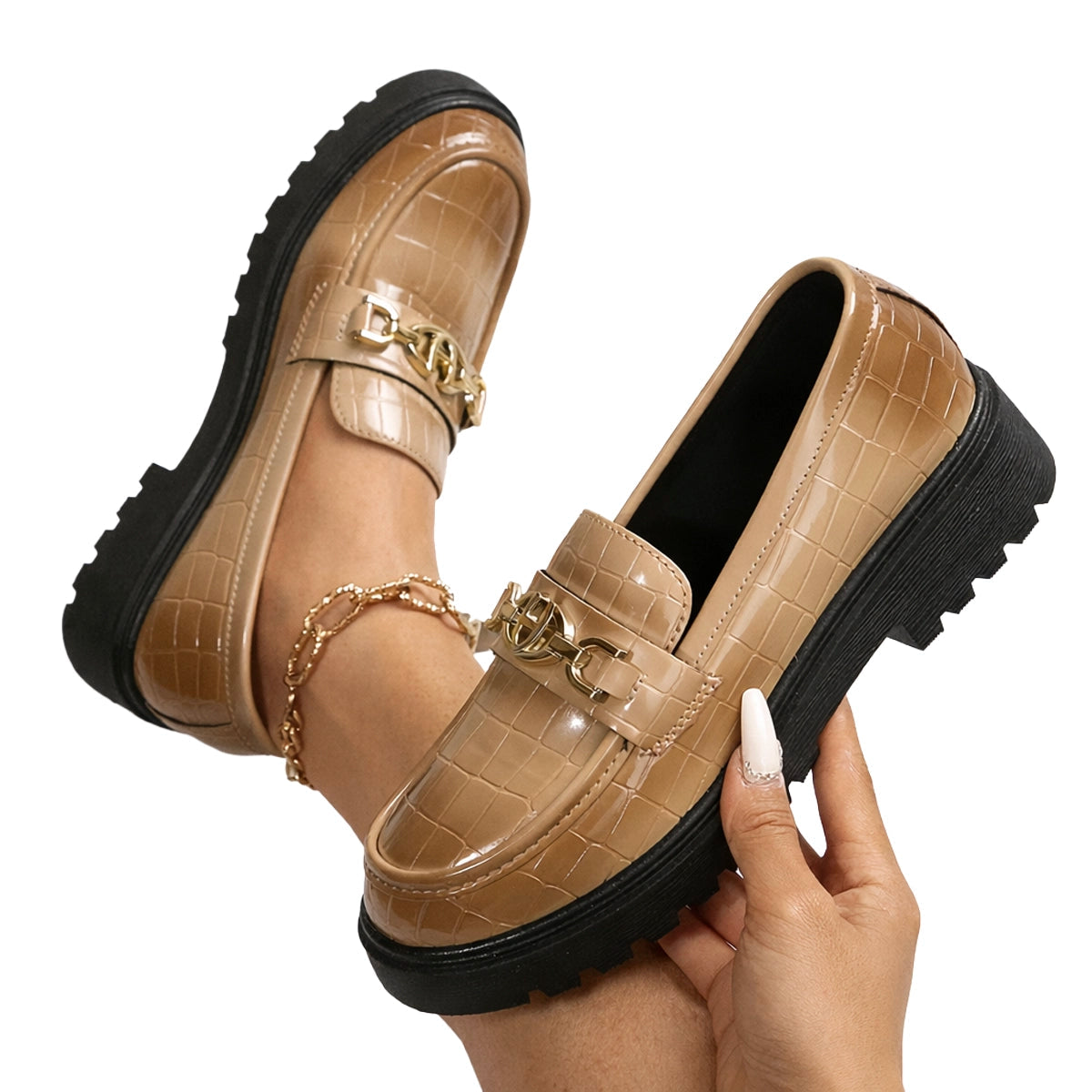 Women's Imitation Crocodile Moccasins Shoes Louise