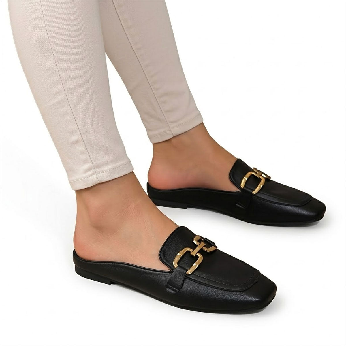 Women's Leather Mules with Horsebit Detail Louise