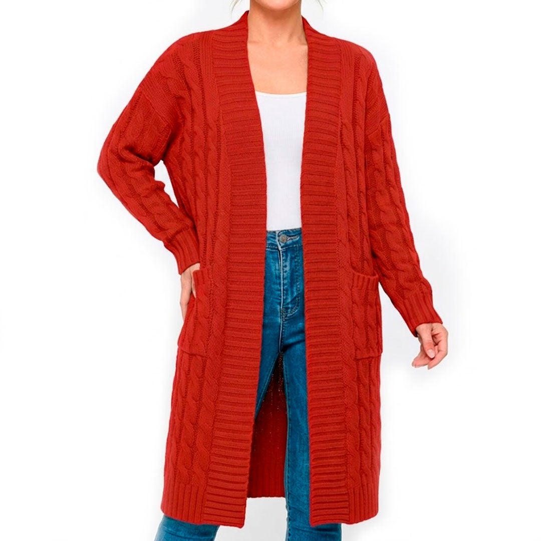 Women's Long Cable Knit Cardigan Sweater Louise
