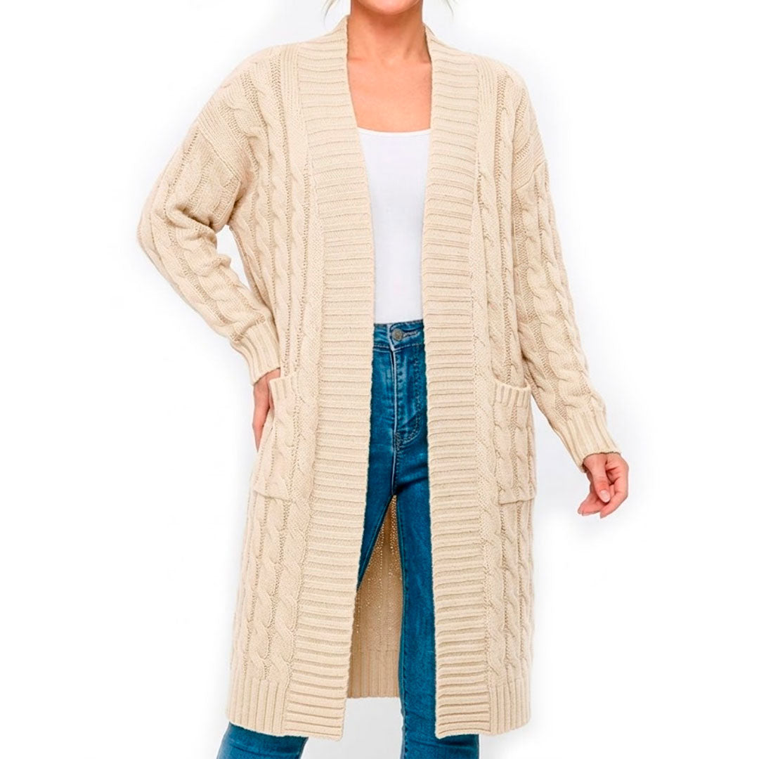 Women's Long Cable Knit Cardigan Sweater Louise