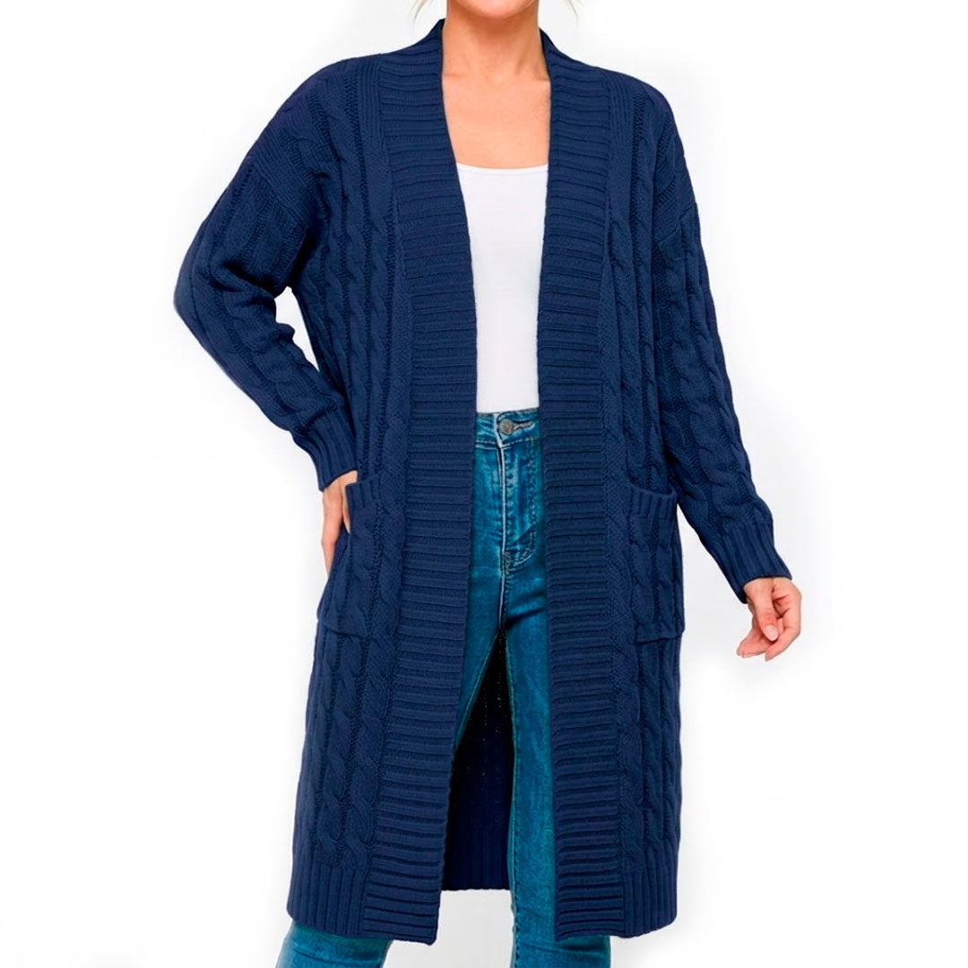 Women's Long Cable Knit Cardigan Sweater Louise