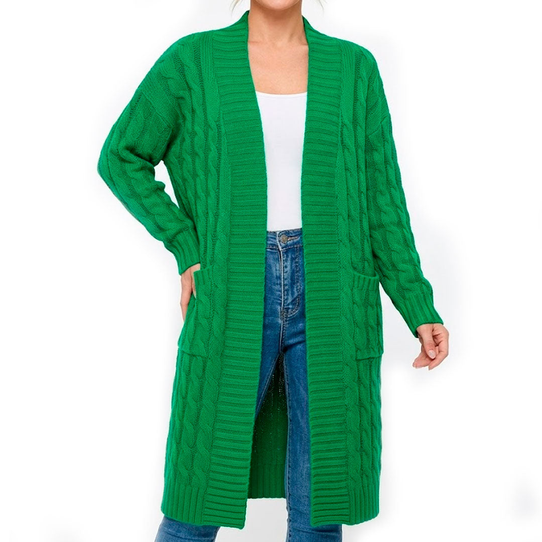 Women's Long Cable Knit Cardigan Sweater Louise