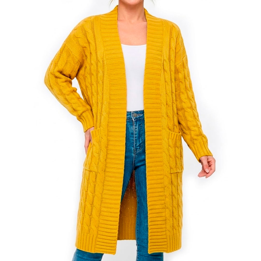 Women's Long Cable Knit Cardigan Sweater Louise