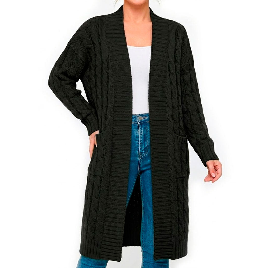 Women's Long Cable Knit Cardigan Sweater Louise