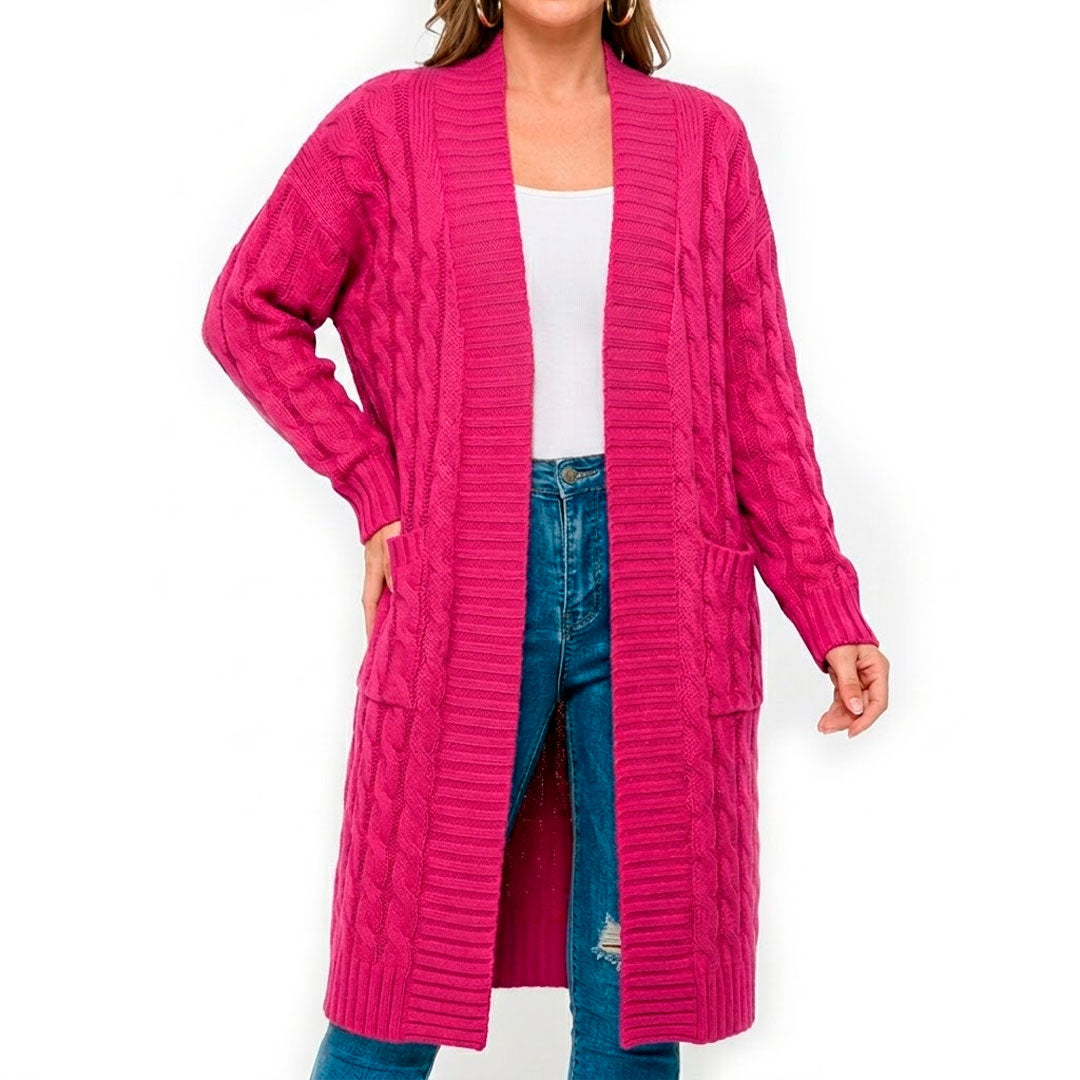 Women's Long Cable Knit Cardigan Sweater Louise