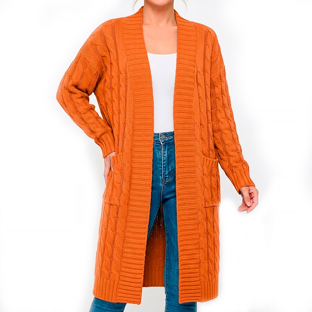 Women's Long Cable Knit Cardigan Sweater Louise