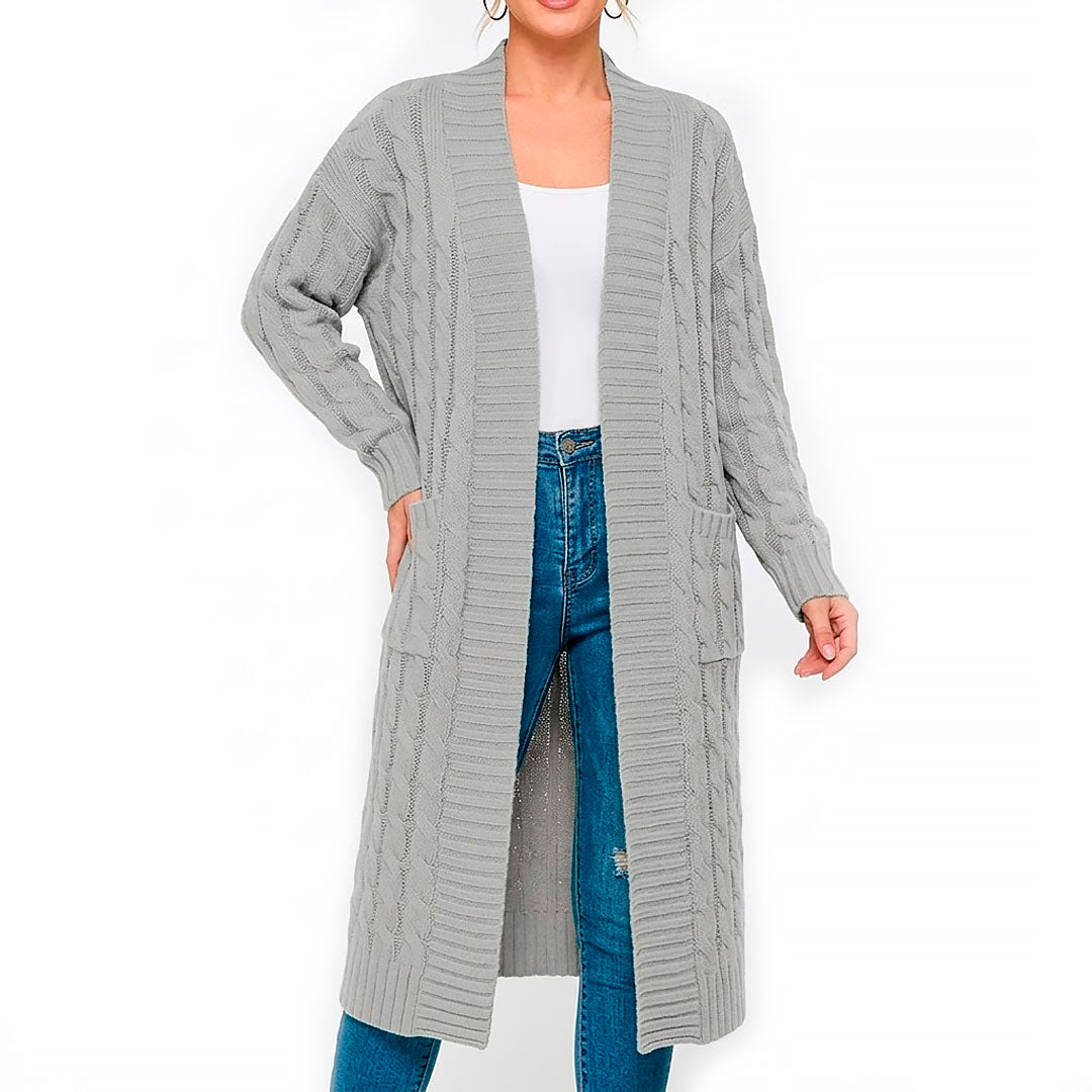 Women's Long Cable Knit Cardigan Sweater Louise