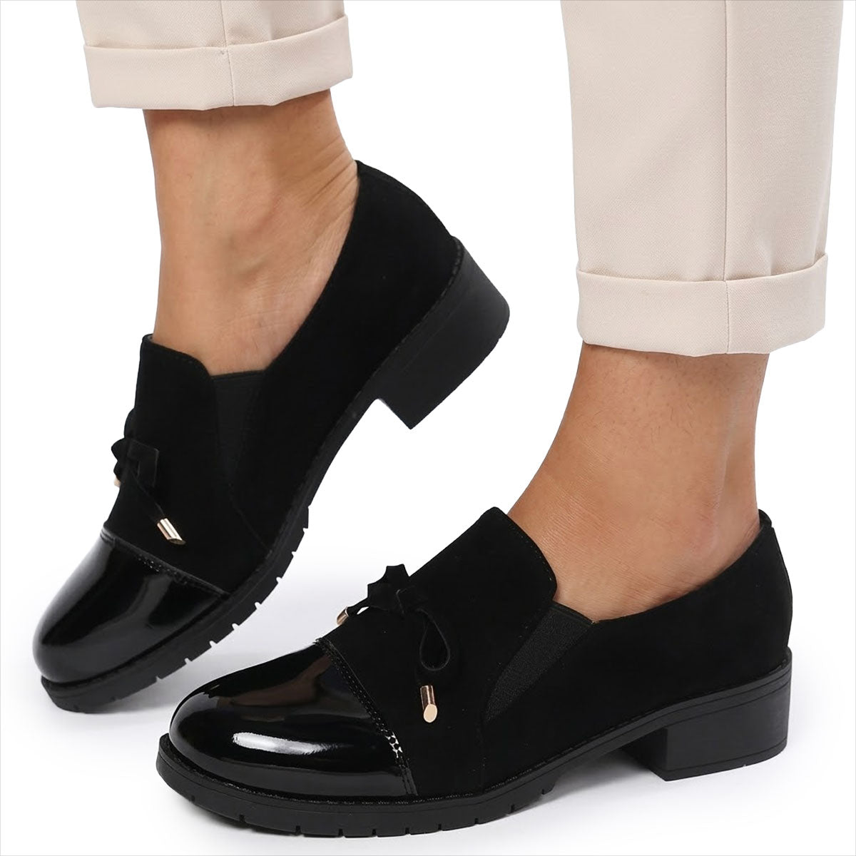 Women's Patent Leather Loafers with Bow Louise