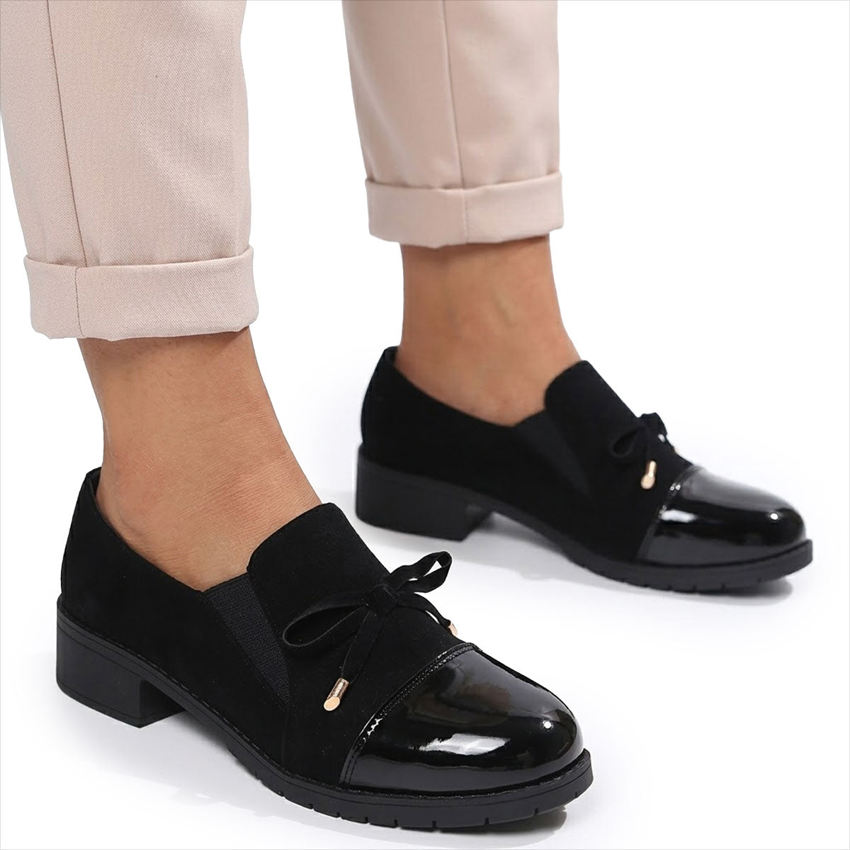 Women's Patent Leather Loafers with Bow Louise